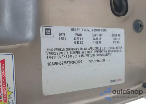 1996 Oldsmobile Cutlass Supreme Sl z USA, uszkodzony, nr VIN 1G3WH52M8TF340627